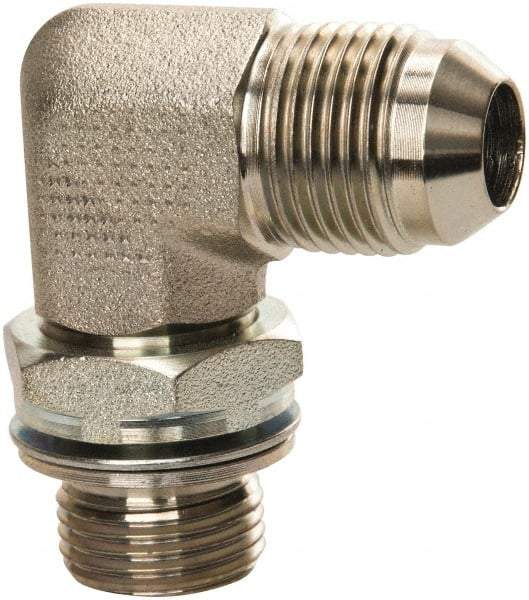 Voss - 3/4-16 x M18x1.5 Male Thread, Zinc Plated Carbon Steel Industrial Pipe 90° Elbow Adapter - MJIC x Male Metric - Eagle Tool & Supply