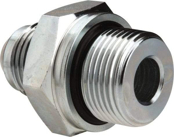 Voss - 3/4-16 x M22x1.5 Male Thread, Zinc Plated Carbon Steel Industrial Pipe Adapter - MJIC x Male Metric - Eagle Tool & Supply
