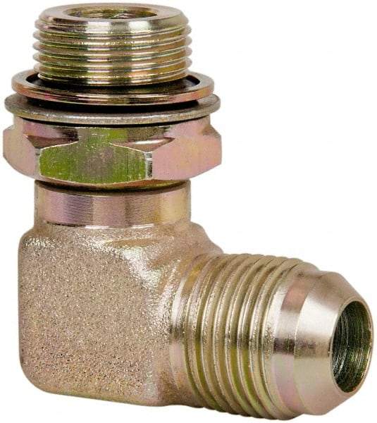 Voss - 7/8-14 x M22x1.5 Male Thread, Zinc Plated Carbon Steel Industrial Pipe 90° Elbow Adapter - MJIC x Male Metric - Eagle Tool & Supply