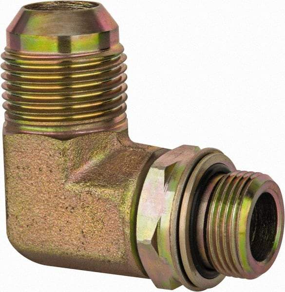Voss - 1-1/16 - 12 x M22x1.5 Male Thread, Zinc Plated Carbon Steel Industrial Pipe 90° Elbow Adapter - MJIC x Male Metric - Eagle Tool & Supply