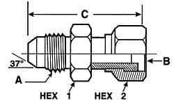 Voss - 1-1/16 - 12 Male Thread x 1-3/16 - 12 Female Thread, Zinc Plated Carbon Steel Industrial Pipe Adapter - MJIC x FORFS - Eagle Tool & Supply