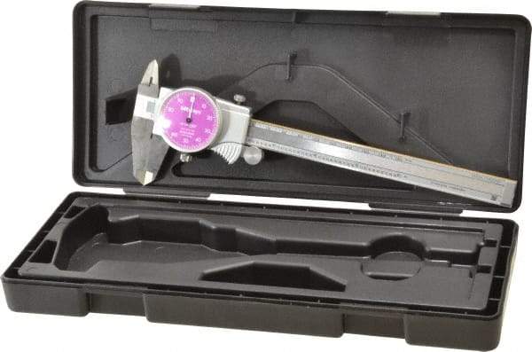 Mitutoyo - 0mm to 6" Range, 0.001" Graduation, 0.1" per Revolution, Dial Caliper - Purple Face, 1-9/16" Jaw Length, Accurate to 0.0010" - Eagle Tool & Supply