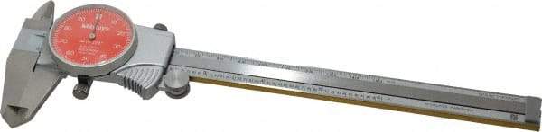 Mitutoyo - 0mm to 6" Range, 0.001" Graduation, 0.1" per Revolution, Dial Caliper - Red Face, 1-9/16" Jaw Length, Accurate to 0.0010" - Eagle Tool & Supply