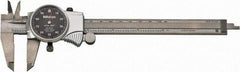 Mitutoyo - 0mm to 6" Range, 0.001" Graduation, 0.1" per Revolution, Dial Caliper - Black Face, 1-9/16" Jaw Length, Accurate to 0.0010" - Eagle Tool & Supply