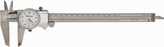 Mitutoyo - 8" Max, 0.001" Graduation, 0.1" per Revolution, Dial Caliper - White Face, 1.9688" Jaw Length, Accurate to 0.0020" - Eagle Tool & Supply