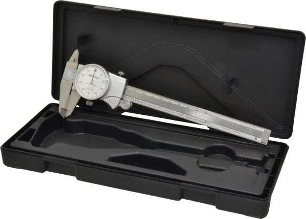 Mitutoyo - 0mm to 6" Range, 0.001" Graduation, 0.1" per Revolution, Dial Caliper - White Face, 1-9/16" Jaw Length, Accurate to 0.0010" - Eagle Tool & Supply