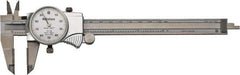 Mitutoyo - 0mm to 6" Range, 0.001" Graduation, 0.1" per Revolution, Dial Caliper - White Face, 1-9/16" Jaw Length, Accurate to 0.0010" - Eagle Tool & Supply
