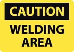 NMC - "Caution - Welding Area", 10" Long x 14" Wide, Pressure-Sensitive Vinyl Safety Sign - Rectangle, 0.004" Thick, Use for Accident Prevention - Eagle Tool & Supply