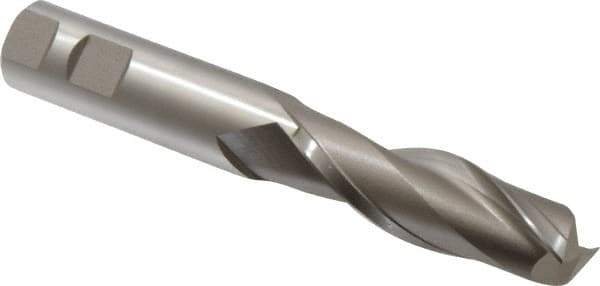 Hertel - 1", 3" LOC, 1" Shank Diam, 6-1/2" OAL, 2 Flute, High Speed Steel Square End Mill - Single End, Uncoated, Spiral Flute, 30° Helix, Centercutting, Right Hand Cut, Right Hand Flute - Eagle Tool & Supply