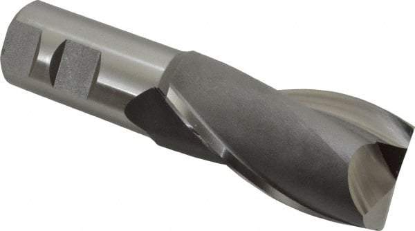 Hertel - 1-5/8", 3" LOC, 1-1/4" Shank Diam, 5-1/2" OAL, 2 Flute, High Speed Steel Square End Mill - Single End, Uncoated, Spiral Flute, 30° Helix, Centercutting, Right Hand Cut, Right Hand Flute - Eagle Tool & Supply