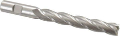 Hertel - 5/8", 4" LOC, 5/8" Shank Diam, 6-1/8" OAL, 4 Flute, High Speed Steel Square End Mill - Single End, Uncoated, Spiral Flute, 30° Helix, Centercutting, Right Hand Cut, Right Hand Flute - Eagle Tool & Supply