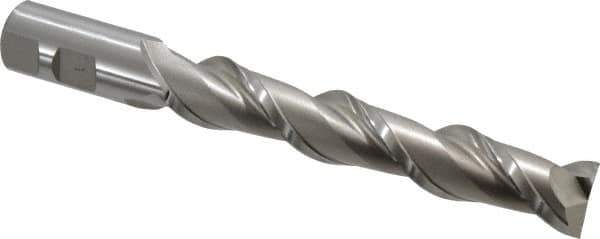 Hertel - 7/8", 5" LOC, 7/8" Shank Diam, 7-1/4" OAL, 2 Flute, High Speed Steel Square End Mill - Single End, Uncoated, Spiral Flute, 42° Helix, Centercutting, Right Hand Cut, Right Hand Flute - Eagle Tool & Supply