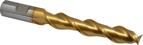 Hertel - 3/4", 4" LOC, 3/4" Shank Diam, 6-1/4" OAL, 2 Flute, High Speed Steel Square End Mill - Single End, TiN Finish, Spiral Flute, 42° Helix, Centercutting, Right Hand Cut, Right Hand Flute - Eagle Tool & Supply