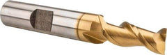 Hertel - 5/16", 3/4" LOC, 3/8" Shank Diam, 2-1/2" OAL, 2 Flute, High Speed Steel Square End Mill - Single End, TiN Finish, Spiral Flute, 42° Helix, Centercutting, Right Hand Cut, Right Hand Flute - Eagle Tool & Supply