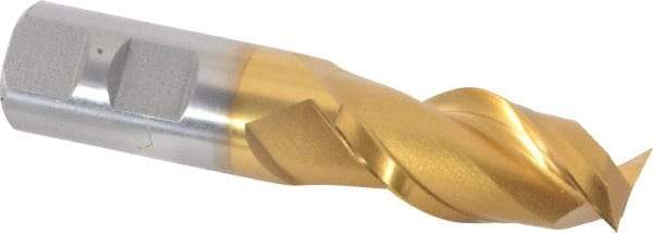 Hertel - 7/8", 1-7/8" LOC, 7/8" Shank Diam, 4-1/8" OAL, 2 Flute, High Speed Steel Square End Mill - Single End, TiN Finish, Spiral Flute, 42° Helix, Centercutting, Right Hand Cut, Right Hand Flute - Eagle Tool & Supply