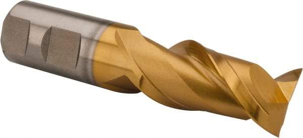 Hertel - 1", 2" LOC, 1" Shank Diam, 4-1/2" OAL, 2 Flute, High Speed Steel Square End Mill - Single End, TiN Finish, Spiral Flute, 42° Helix, Centercutting, Right Hand Cut, Right Hand Flute - Eagle Tool & Supply
