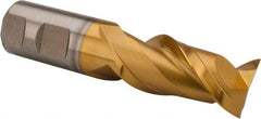 Hertel - 1", 2" LOC, 1" Shank Diam, 4-1/2" OAL, 2 Flute, High Speed Steel Square End Mill - Single End, TiN Finish, Spiral Flute, 42° Helix, Centercutting, Right Hand Cut, Right Hand Flute - Eagle Tool & Supply
