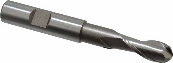 Hertel - 7/16" Diam, 1" LOC, 2 Flute High Speed Steel Ball End Mill - Uncoated, Single End, 3-11/16" OAL, 1/2" Shank Diam, Spiral Flute - Eagle Tool & Supply