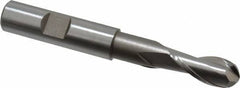Hertel - 7/16" Diam, 1" LOC, 2 Flute High Speed Steel Ball End Mill - Uncoated, Single End, 3-11/16" OAL, 1/2" Shank Diam, Spiral Flute - Eagle Tool & Supply