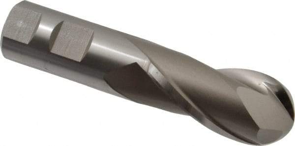 Hertel - 1-1/8" Diam, 2-1/4" LOC, 2 Flute Cobalt Ball End Mill - Uncoated, Single End, 4-3/4" OAL, 1" Shank Diam, Spiral Flute - Eagle Tool & Supply