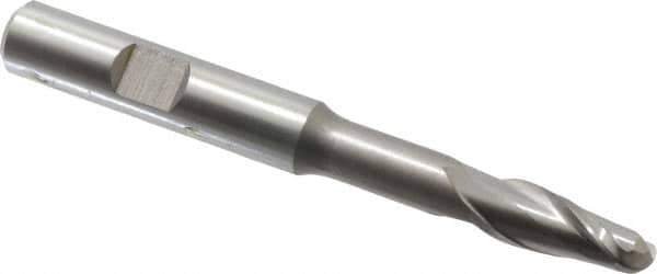 Hertel - 5/16" Diam, 3/4" LOC, 2 Flute Cobalt Ball End Mill - Uncoated, Single End, 3-5/16" OAL, 3/8" Shank Diam, Spiral Flute - Eagle Tool & Supply