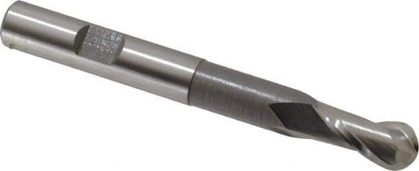 Hertel - 3/8" Diam, 3/4" LOC, 2 Flute Cobalt Ball End Mill - Uncoated, Single End, 3-5/16" OAL, 3/8" Shank Diam, Spiral Flute - Eagle Tool & Supply