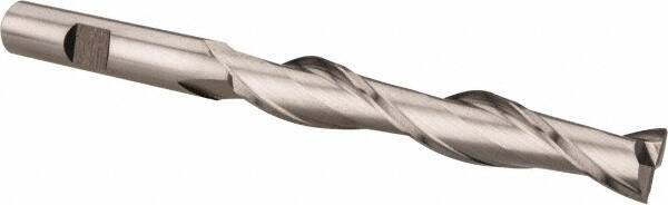 Hertel - 7/16", 2-3/4" LOC, 3/8" Shank Diam, 4-3/4" OAL, 2 Flute, Cobalt Square End Mill - Single End, Uncoated, Spiral Flute, 30° Helix, Centercutting, Right Hand Cut, Right Hand Flute - Eagle Tool & Supply