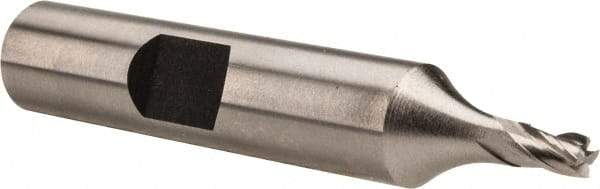 Hertel - 1/8", 3/16" LOC, 3/8" Shank Diam, 2-1/8" OAL, 4 Flute, Cobalt Square End Mill - Single End, Uncoated, Spiral Flute, 30° Helix, Centercutting, Right Hand Cut, Right Hand Flute - Eagle Tool & Supply