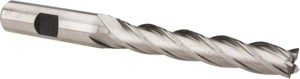 Hertel - 7/16", 2-3/4" LOC, 1/2" Shank Diam, 4-3/4" OAL, 4 Flute, Cobalt Square End Mill - Single End, Uncoated, Spiral Flute, 30° Helix, Centercutting, Right Hand Cut, Right Hand Flute - Eagle Tool & Supply