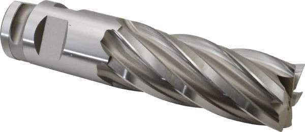 Hertel - 2", 5" LOC, 2" Shank Diam, 8-3/4" OAL, 6 Flute, Cobalt Square End Mill - Single End, Uncoated, Spiral Flute, 30° Helix, Centercutting, Right Hand Cut, Right Hand Flute - Eagle Tool & Supply