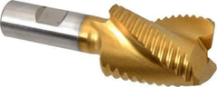 Hertel - 1-1/2" Diam, Coarse Pitch, 2" LOC, 3 Flute Cobalt Roughing Square End Mill - TiN Finish, 4-1/4" OAL, 3/4" Shank Diam, Single End, Centercutting, 37° Helix - Eagle Tool & Supply
