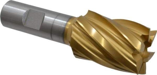 Hertel - 1-1/4", 1-3/4" LOC, 3/4" Shank Diam, 4" OAL, 6 Flute, High Speed Steel Square End Mill - Single End, TiN Finish, Spiral Flute, 30° Helix, Right Hand Cut, Right Hand Flute - Eagle Tool & Supply