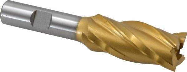 Hertel - 13/16", 1-3/4" LOC, 1/2" Shank Diam, 3-3/4" OAL, 4 Flute, High Speed Steel Square End Mill - Single End, TiN Finish, Spiral Flute, 30° Helix, Right Hand Cut, Right Hand Flute - Eagle Tool & Supply