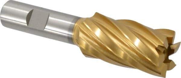 Hertel - 1", 1-7/8" LOC, 5/8" Shank Diam, 4" OAL, 6 Flute, High Speed Steel Square End Mill - Single End, TiN Finish, Spiral Flute, 30° Helix, Right Hand Cut, Right Hand Flute - Eagle Tool & Supply