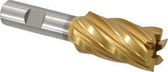 Hertel - 1", 1-7/8" LOC, 5/8" Shank Diam, 4" OAL, 6 Flute, High Speed Steel Square End Mill - Single End, TiN Finish, Spiral Flute, 30° Helix, Right Hand Cut, Right Hand Flute - Eagle Tool & Supply