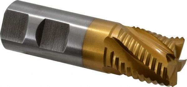 Hertel - 1" Diam, Coarse Pitch, 1" LOC, 5 Flute Cobalt Roughing Square End Mill - TiN Finish, 3-1/2" OAL, 1" Shank Diam, Single End, Centercutting, 30° Helix - Eagle Tool & Supply