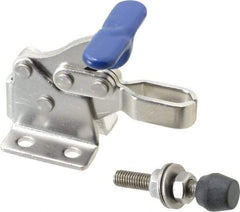 Gibraltar - 350 Lb Holding Capacity, Horizontal Handle, Manual Hold Down Toggle Clamp - 173° Handle Movement, 92° Bar Opening, U-Bar, Flanged Base, Electro-Plated Zinc, Stainless Steel - Eagle Tool & Supply