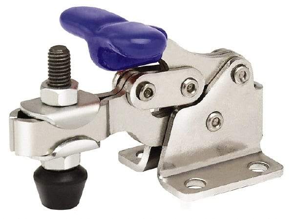Gibraltar - 750 Lb Holding Capacity, Horizontal Handle, Manual Hold Down Toggle Clamp - 168° Handle Movement, 90° Bar Opening, U-Bar, Flanged Base, Electro-Plated Zinc, Stainless Steel - Eagle Tool & Supply
