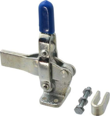 Gibraltar - 600 Lb Holding Capacity, Vertical Handle, Manual Hold Down Toggle Clamp - 66° Handle Movement, 75° Bar Opening, Solid Bar, Flanged Base, Electro-Plated Zinc, Carbon Steel - Eagle Tool & Supply