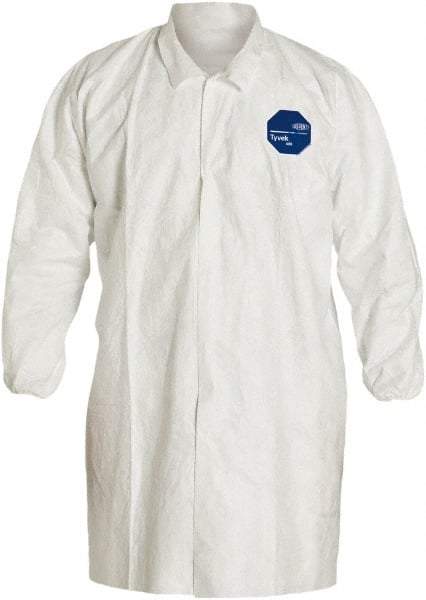 Dupont - Size 4XL White Disposable Chemical Resistant Lab Coat - Tyvek, Snap Front, Elastic Cuff - Eagle Tool & Supply