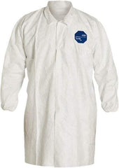 Dupont - Size L White Disposable Chemical Resistant Lab Coat - Tyvek, Snap Front, Elastic Cuff - Eagle Tool & Supply