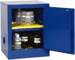 Eagle - 1 Door, 1 Shelf, Blue Steel Bench Top Safety Cabinet for Corrosive Chemicals - 23" High x 17-1/2" Wide x 18" Deep, Self Closing Door, 3 Point Key Lock, 4 Gal Capacity - Eagle Tool & Supply