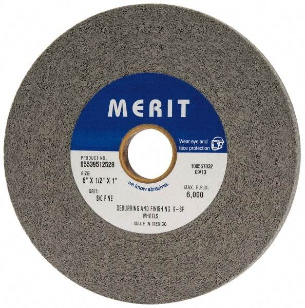 Merit Abrasives - 6" Diam, 1/2" Face Width, 1" Center Hole, Fine Grade, Silicon Carbide Deburring Wheel - Convolute, Hard Density 9 Grade, 6,000 RPM - Eagle Tool & Supply