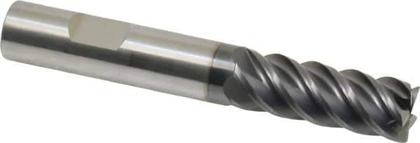 SGS - 3/8", 5 Flute, Single End, Solid Carbide, 0.015" Corner Radius End Mill - 2-1/2" OAL, 45° Helix, Right Hand Flute, 1" LOC, Right Hand Cut - Eagle Tool & Supply