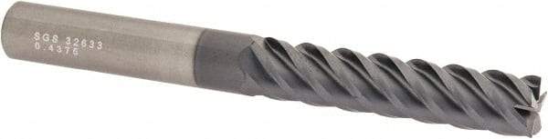 SGS - 7/16", 5 Flute, Single End, Solid Carbide, 0.015" Corner Radius End Mill - 4" OAL, 45° Helix, Right Hand Flute, 2" LOC, Right Hand Cut - Eagle Tool & Supply