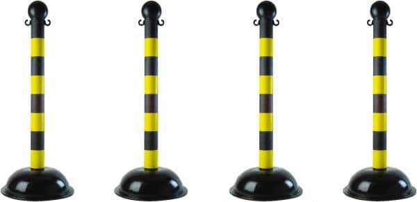 PRO-SAFE - 41" High, 2" Pole Diam, Warning Post - 16" Base Diam, Black & Yellow Plastic Post - Eagle Tool & Supply