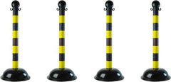 PRO-SAFE - 41" High, 2" Pole Diam, Warning Post - 16" Base Diam, Black & Yellow Plastic Post - Eagle Tool & Supply