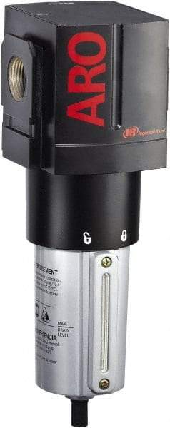 ARO/Ingersoll-Rand - 3/4" Port, 10.811" High x 3.858" Wide Heavy Duty Filter with Metal Bowl, Automatic Drain - 288 SCFM, 250 Max psi, 175°F Max Temp, Sight Glass Included, Modular Connection, 5.9 oz Bowl Capacity - Eagle Tool & Supply