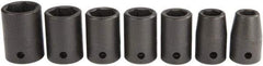 Proto - 7 Piece 1/2" Drive Black Finish Impact Socket Set - 6 Points, 7/16" to 13/16" Range, Inch Measurement Standard - Eagle Tool & Supply