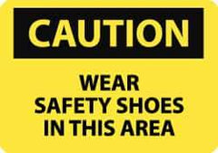 NMC - "Caution - Wear Safety Shoes in This Area", 10" Long x 14" Wide, Pressure-Sensitive Vinyl Safety Sign - Rectangle, 0.004" Thick, Use for Accident Prevention - Eagle Tool & Supply